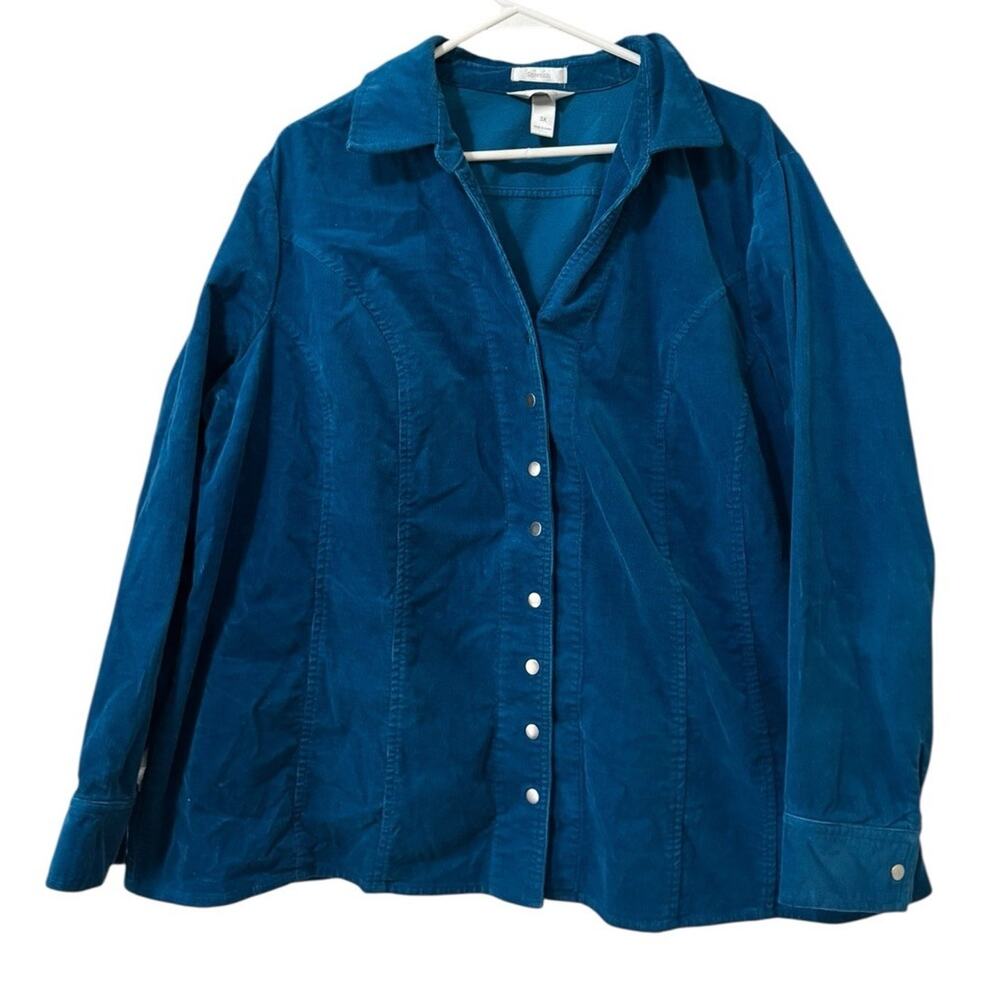 C.J. Banks Christopher & Banks Women Size 3X Long Sleeve Jacket Blue Spring City